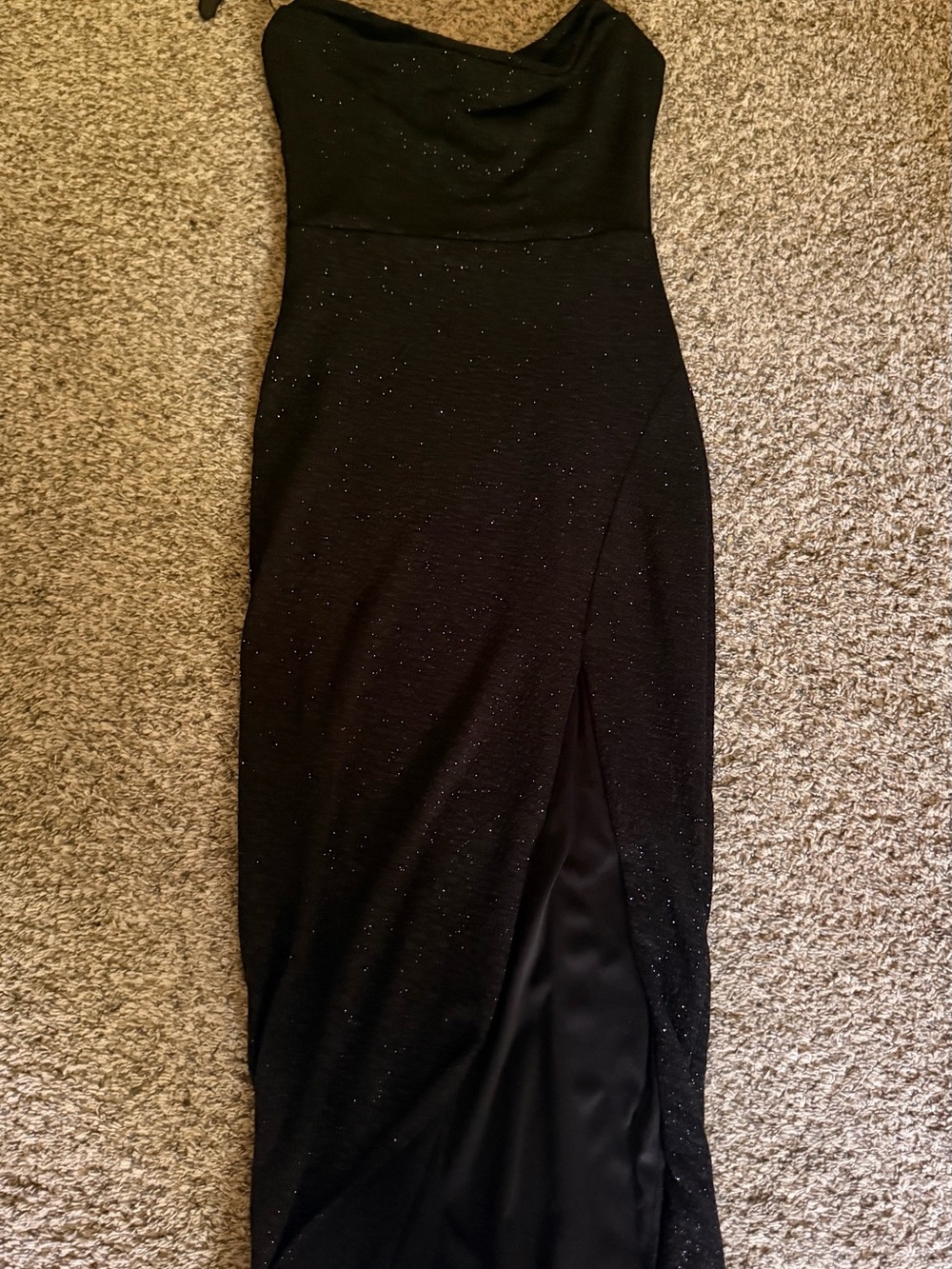 Windsor Black Sparkle One-Shoulder Midi Dress